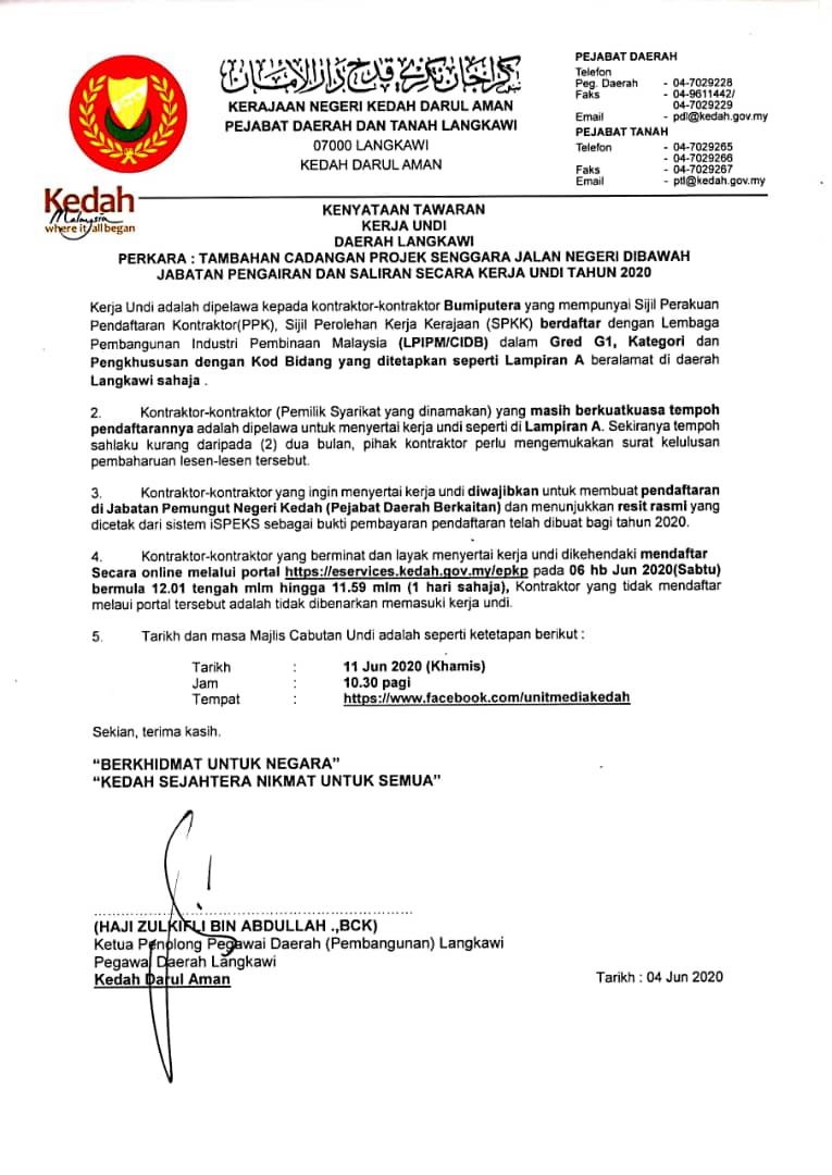 Surat Rasmi Kerajaan Negeri Kedah Mukhriz Utus Surat Mohon Maaf
